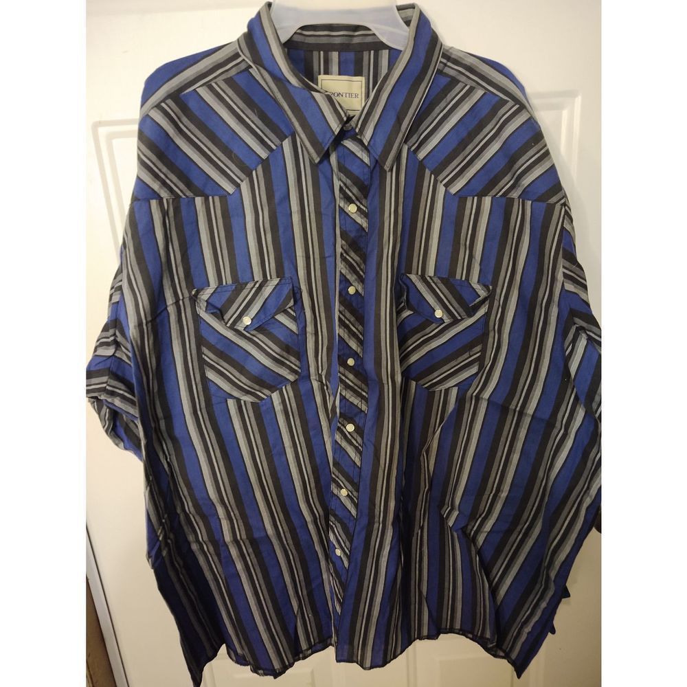Frontier Double Pocket Pearl Snap Button Front Blue Men's Size 3XL‎